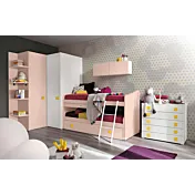 Cameretta con cabina e letto multifunzionale, finitura Bianco frassino, Peonia e Girasole Zenzero Shop