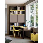 Zona studio per camerette, finitura Bronzo, Noce moro e Giallo cedro