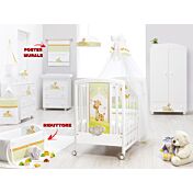 Culla neonati Melman bianca con ruote e decori colorati