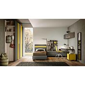 Cameretta colorata per ragazzi, fintiura Grigio cenere, Olmo natura e Giallo cedro