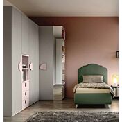 Armadio angolare a 5 ante battenti, finitura Grigio seta e Rosa confetto