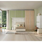 Cameretta ponte con scrivania, finitura Cemento artico, Royal oak e Oliva