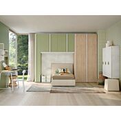 Cameretta ponte con scrivania, finitura Cemento artico, Royal oak e Oliva