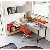 Cameretta con soppalco ad angolo, finitura Bianco altea, Grigio seta e Corallo