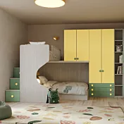 Soppalco angolare con letto contenitore 1 piazza e mezza, Cenere wood, Giallo, Salvia Zenzero Shop
