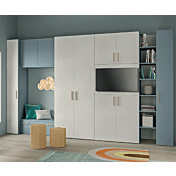 Armadio con porta tv e libreria, finitura Cemento artico, Cadaques e Royal oak