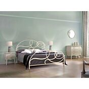 Letto in ferro battuto Schubert, colore bianco anticato oro, made in Italy