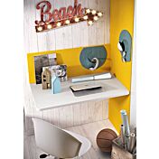 Scrivania sospesa senza gambe con tasca rimovibile in finitura Bianco frassino e Girasole