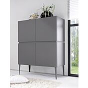 Madia Alta a 4 Ante con piedi grigio laccato e fascia grigio opaco