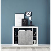 Madia salvaspazio alta a 2 ante, Bianco lucido e Cemento