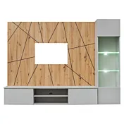 parete attrezzata grigio perla e artisan oak