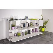 Moderna madia con cinque ante a ribalta e due ante battenti in finitura bianco laccato lucido