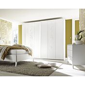 Armadio moderno, 2 ante scorrevoli e di design, bianco con decoro