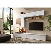 Mobili da Parete Soggiorno di design L.276 colore Gesso, Cadiz e Bianco lucido