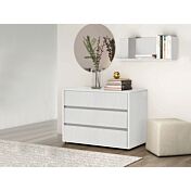 Comò 3 cassetti Rovere Bianco, chiusura rallentata