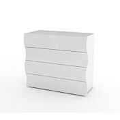 Set Completo, Coppia Comodini e Comò, bianco lucido, linea onda