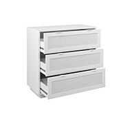 Cassettiera Kara bianca 3 cassetti con frontali effetto Rafia bianca