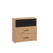 Comò industry 3 cassetti, finitura Rovere e Nero