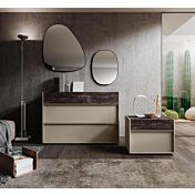 Set Bali composto da comò e 2 comodini, Visone e Legno bruciato