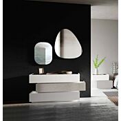 Comò sfalsato Bahamas in finitura Bianco, Graniglia, Grigio con top in Marmo nero