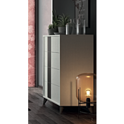 Comò 4 cassetti con piedini in finitura Rovere white e Grigio titanio