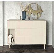 Comò moderno 3 cassetti e vano in finitura Ciliegio bianco e Canapa