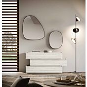 Comò Palawan sfalsato bianco altea, Grigio cenere con top in vetro