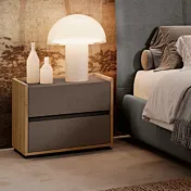 Comodino 2 cassetti, Noce biondo e Bronzo, L.54 H.47