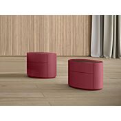 Coppia di comodini di design finitura nobilitato Teak e laccato opaco Porpora