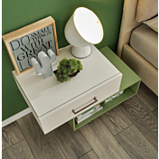 Comodino sospeso Moretti Compact, Bianco luce e Flora laccato