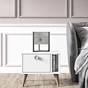 Comodino Ankara bianco con piedini rovere