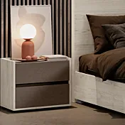 Comodino 2 cassetti, Bianco altea e Bronzo, L.54 H.47