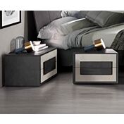 Coppia di comodini moderni, grigio resina chiaro e grigio resina scuro, made in Italy