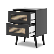 Comodino moderno nero con dettaglio Oro, 2 cassetti