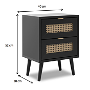 Comodino moderno nero con dettaglio Oro, 2 cassetti