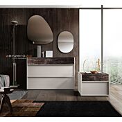 Set moderno Bali con comò e coppia di comodini in finitura  Grigio seta e Legno bruciato