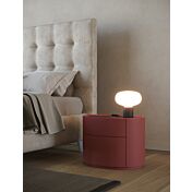 Coppia di comodini di design finitura nobilitato Teak e laccato opaco Porpora