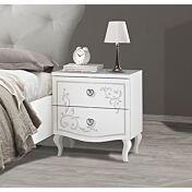 Eleganti Comodini con 2 cassetti e serigrafia argentata in finitura bianco