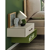 Comodino sospeso Moretti Compact, Bianco luce e Flora laccato