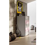 Settimino moderno con 5 cassetti, finitura Bianco altea, Rosa confetto e Grigio seta