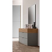 Comò moderno 3 cassetti, in finitura Noce Biondo e Grigio Argento