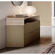 Comò moderno con vano a giorno e 2 cassetti, Olmo natura e Bronzo