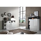 Soggiorno moderno composto da una madia a 3 ante e una madia a 2 ante in finitura bianco  e ossido