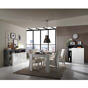 Soggiorno moderno completo in finitura bianco laccato lucido e ossido