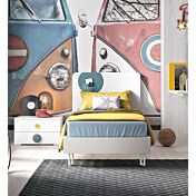 Letto singolo Brio con tasche in tessuto rimovibile in finitura Bianco frassino