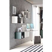 Zona studio con scrivania sospesa in finitura Bianco frassino e Blu reale