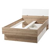 Letto una piazza e mezza con testata ricurva in finitura Rovere e Bianco laccato