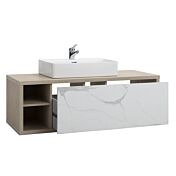 Mobile per il bagno, sottolavello con cassetto in finitura Rovere e Marmo bianco