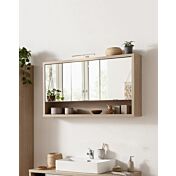 Mobile del bagno,Pensile specchio con 3 ante in finitura Rovere