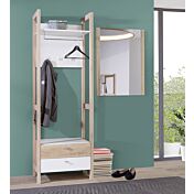 Mobile ingresso con appendiabiti e cassetti, finitura Rovere e Bianco